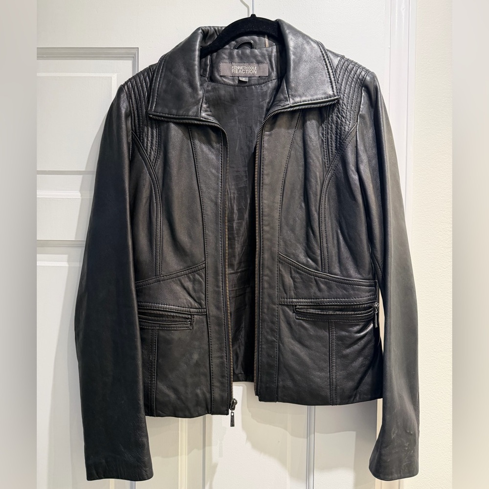 Kenneth Cole Reaction Black Leather Outerwear